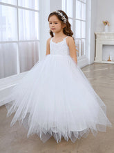 Ball-Gown/Princess Lace Tulle Floor-length White Dress (010145213)