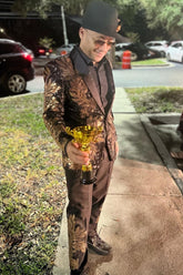 Black and Gold 2 Piece Jacquard Sequins Men's Prom Suits