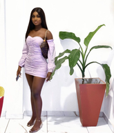 Robe courte sexy à manches bouffantes froncées violet clair pour bal de promo Y2110