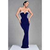 Vestido de fiesta largo con escote en V, sin tirantes, con lentejuelas y abertura en la espalda