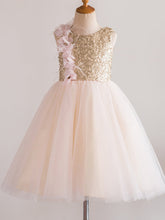 A-line Tulle Tea-length Pearl Pink Dress (010226992)