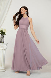 Baoleely Formal Party Gown Dress Chiffon Halter Long Sleeveless Bridesmaid Dresses 2802