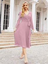 Robe de demoiselle d'honneur dos nu en V avec ceinture à la taille - Mère de la mariée - Invitée au mariage SY28031