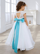 A-line Lace Organza Ankle-length Ivory Flower Girl Dress