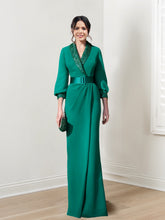 Vestidos de corte recto/columna para la madre de la novia, con escote en V, manga larga y cinturón.