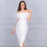 White Celebrity Runway Bandage Dress Women Black Red Sexy Off Shoulder Midi Bodycon Evening Party Dress Vestido