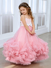 A-line Tulle Floor-length Pink Flower Girl Dress