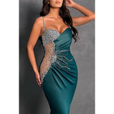 Vestido de noche para fiesta, graduación, escote corazón, tirantes finos, apliques y pliegues