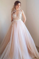 Pearl Illusion Neck Long Prom Dress