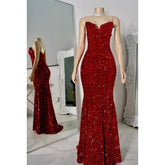 Robe de soirée sirène à paillettes et col en V, sans manches, à lacets