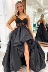 Appliques Hi-Low Straps Long Prom Dress