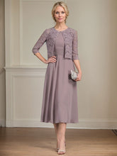 A-line Scoop Tea-Length Chiffon Mother of the Bride Dress With Pleated