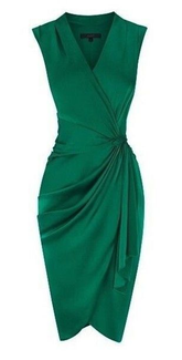 Robe de bal courte verte à col V cache-cœur Y439
