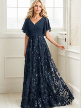 A-line V-Neck Floor-Length Lace Sequin Chiffon Mother of the Bride Dress With Pleated