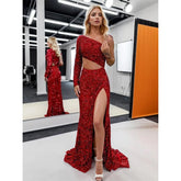 Vestido de noche sexy ajustado con un solo hombro y perlas