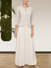 Vestido tipo chaqueta con falda de encaje brillante y satén con chaqueta abierta