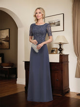 A-line Scoop Floor-Length Lace Chiffon Mother of the Bride Dress With Sequins