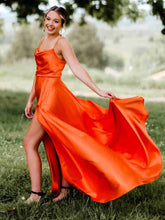 A Line Cowl Neck Satin Prom Dress With Slit