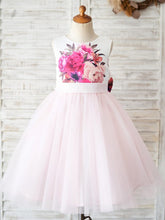 A-line Satin Tulle Knee-length Flower Girl Dress
