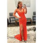 Vestido de fiesta brillante con lentejuelas y escote en V de Sevy