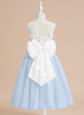 Floral Lace and Large Bow Tea-length Dress