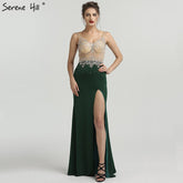 En oferta, sin devoluciones ni reembolsos. Rebajas 2025. Nuevos vestidos de noche de sirena verdes sin mangas con pedrería de diamantes, vestidos de noche sexys LA6592