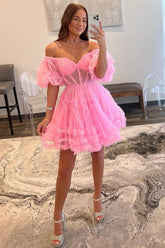 A Line Off the Shoulder Tulle Homecoming Dress