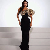 Gold Ruffle Off-Shoulder Bandage Prom Dress