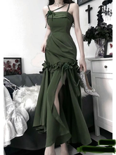 Vestido de noche verde sirena con tirantes finos, elegante y chic, modelo Y5182