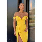 Sheath/column Prom Dress Off-the-shoulder Yellow Long Evening Gowns
