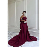 Vestido de fiesta formal de sirena, sencillo, informal, sin mangas, con escote redondo