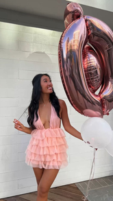 Robe rose mignonne à décolleté plongeant pour bal de promo, robe rose pour fête d'anniversaire Y1941