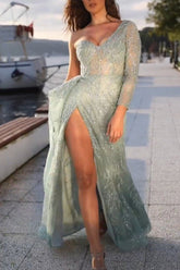 Sequin Slit Party Evening Dress