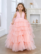 Ball-Gown/Princess Pearl Pink Sleeveless Tulle Bow Flower Girl Dress (010220814)