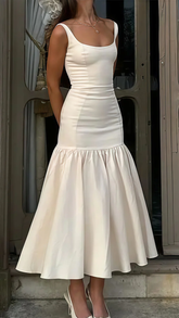 Robe de soirée sirène ivoire, longue robe de bal en satin Y8014