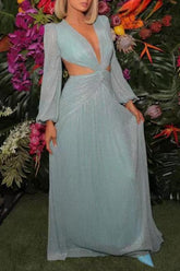 Elegante vestido de noche formal liso con lentejuelas y escote en V