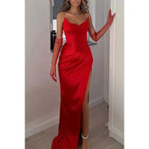 Vestido de fiesta de graduación de noche, sin tirantes, ajustado, plisado y con abertura lateral