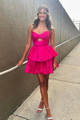 Sweetheart Pleated A-Line Tiered Short Homecoming Dress