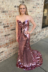 Sparkly Rose Gold Sweetheart Sequins Mermaid Long Prom Dress