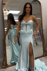 Sweetheart Satin Mermaid Long Corset Prom Dress with Slit