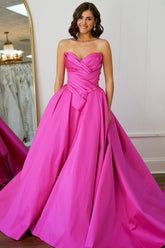 Princess Sweetheart Satin Ruched Long Prom Dress