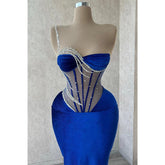 Vestido largo de fiesta de terciopelo con un solo hombro y cuentas, ilusión, vestidos de noche