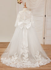 Ball-Gown Long SleevesTulle Sweep Train First Communion Flower Girl Dress