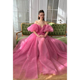 Robe de bal élégante et luxueuse en tulle à manches courtes et décolleté en cœur