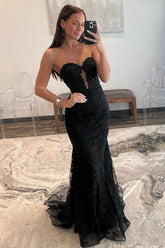 Gorgeous Mermaid Sweetheart Black Corset Prom Dress with Appliques