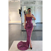 Robe de bal longue à manches courtes et paillettes fendues