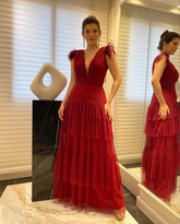 Robe de soirée élégante à décolleté plongeant et à plusieurs couches, modèle Y5126