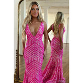 Vestido de fiesta de sirena con lentejuelas y escote en V sexy y purpurina