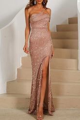 Elegante vestido de noche con cremallera y hombros descubiertos, estilo patchwork liso.