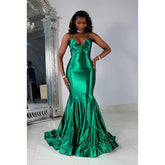 Robe de soirée sirène chic à bretelles spaghetti et col en V